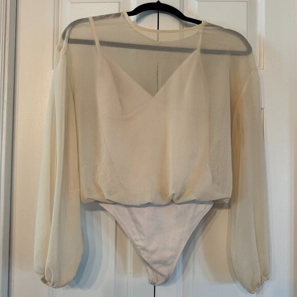 ARITZIA Wilfred Cream Chiffon Bodysuit Blouse | Size Small - Picture 2 of 11